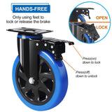 6 Inch Caster Wheels 2800lbs, Hands-Free A/B Brake Locking Casters, Heavy Duty Casters Set of 4, Silent Polyurethane Plate Castor Wheels for Cart, Furniture, Workbench(2 Hardware Kits Included) ENYKE