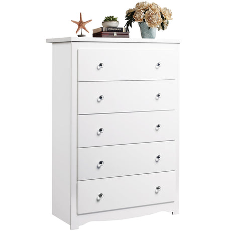 WLIVE White Wood Dresser with 5 Drawer, Cabinets Dressers Wood Dresser Cabinet, Organizer Drawers for Bedroom, Living, Hallway, Measuring 15.7" W*31.4" D*45.3" H WLIVE