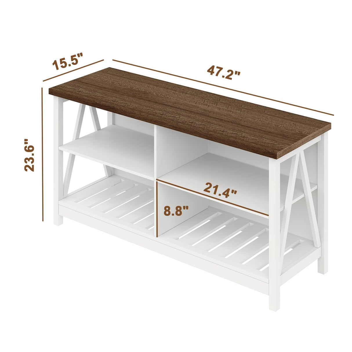 ChooChoo Farmhouse TV Stand for TVs up to 55 Inch, Modern Entertainment Center with 4 Open Shelves & Built-in Cable Holes, Media TV Console for Living Room, Bedroom, White ChooChoo