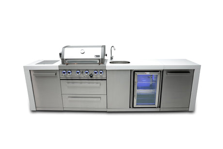 Mont Alpi MAi400-DBEV 32-inch 4 Burner 78000 BTU Deluxe Stainless Steel Modular Outdoor Kitchen Island Barbecue Grill with Beverage Center + Granite Countertops & Sides + Rotisserie and Grill Cover Mont Alpi