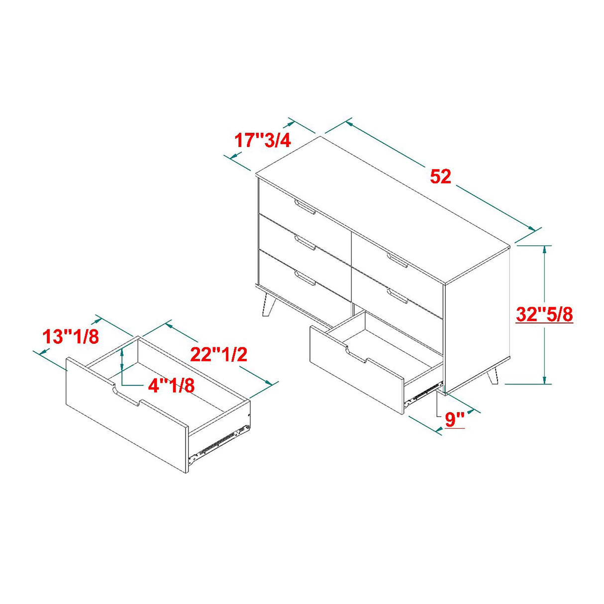 Walker Edison Modern 6-Drawer Dresser Bedroom Storage Organizer, 52 Inch, Black Walker Edison