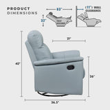 Lexicon Swivel Glider Recliner Chair, Comfy Nursery Glider, Top Grain Leather Match Recliner, Manual Reclining Chair for Living Room/Office/Apartment, Blue Lexicon