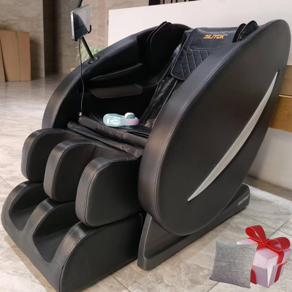 BILITOK Zero Gravity Full Body Massage Chair Recliner with Heat Therapy, Bluetooth Speaker, Air Compression Massage, Faux Leather，Foot Roller, Touch Screen, Space-Saving Design, BILITOK
