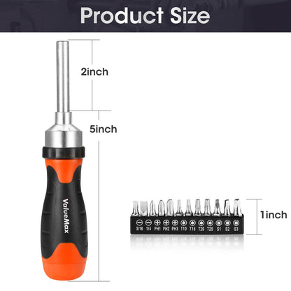 ValueMax 13-in-1 Multi-bit Ratcheting Screwdriver Set Tool All in One, Portable Multi-purpose Ratchet Screw-driver, Slotted/Philips/Torx/Square - WoodArtSupply