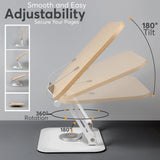 Book Stand for Reading - Adjustable Recipe Book Holder Stand with 360° Swivel Base, Aluminum & Wood Stand for Kitchen, Hands-Free, Foldable Cook Book Stand for Desk,Tablets, Laptop, Textbook LuxeLoom