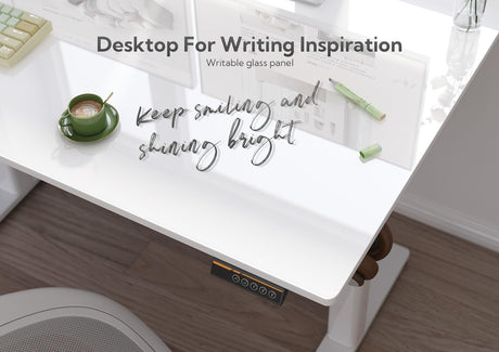 Claiks Glass Standing Desk, Electric Standing Desk Adjustable Height, 48 Inch Adjustable Stand Up Desk, Quick Install Home Office Computer Desk, Supter White Claiks