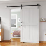 ALAMEDADT 40''x 80'' Sliding Barn Door with 7 Ft Barn Door Hardware Kit& Handle& Floor Guides,Pre-Drilled Holes Easy Assembly - Include Installation Manual, Water-Proof PVC Surface, H-Frame, White ALAMEDADT
