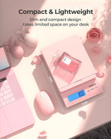 MUNBYN Shipping Scale, Accurate 66lb/0.1oz Postal Scale with Sweet Pink Style, Hold/Tear/PCS Function, Auto-Off, Battery & AC Adapter, Back-Lit LCD Display, Digital Scale for Packages and Food Pink MUNBYN