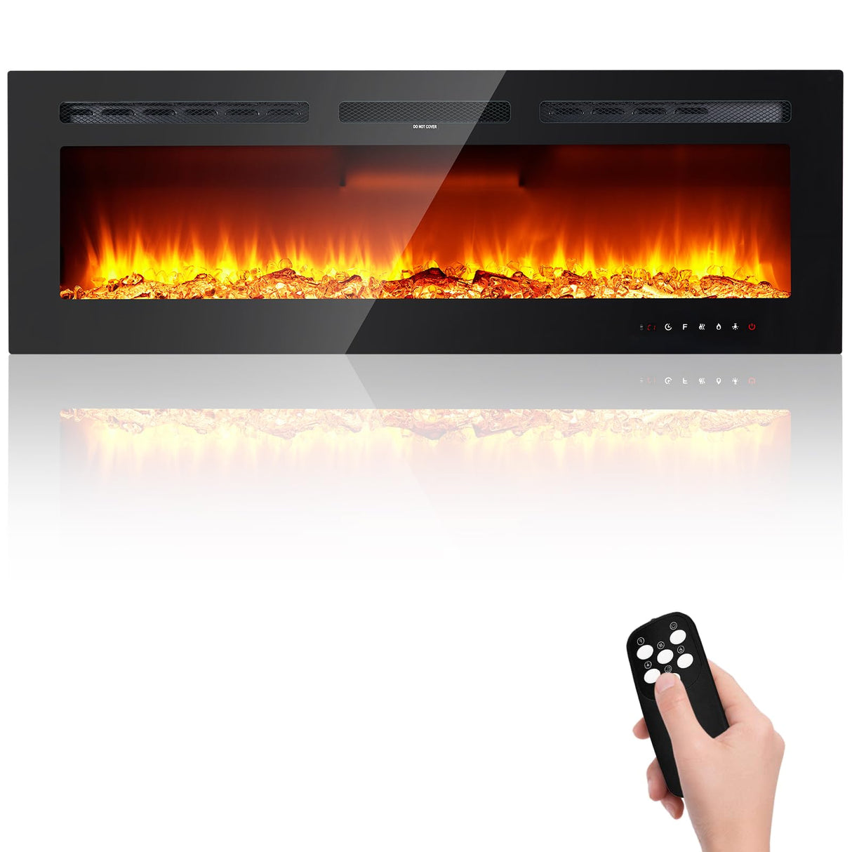 Takywep 60" Electric Fireplace Wall Mounted and Recessed with Remote Control, 750/1500W Ultra-Thin Wall Fireplace Heater W/Timer Adjustable Flame Color and Brightness, Log Set & Crystal Options Takywep