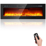 Takywep 60" Electric Fireplace Wall Mounted and Recessed with Remote Control, 750/1500W Ultra-Thin Wall Fireplace Heater W/Timer Adjustable Flame Color and Brightness, Log Set & Crystal Options Takywep