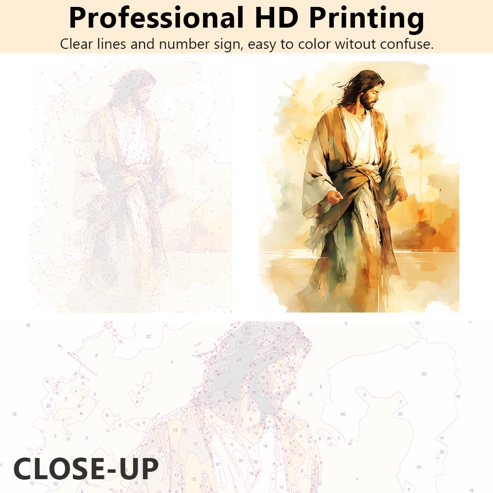TUMOVO Paint by Numbers for Adults Beginner Jesus Adult Paint by Number with Brushes Acrylic Painting Christian DIY Acrylic Paint by Numbers Kits on Canvas Religion Art Crafts 16"x20"(Frameless) TUMOVO