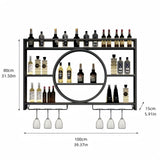 PIKYsailed 39 Inch Metal Wall Mounted Wine Rack, 3 Tier Bar Shelves with Glass Holder, Large Capacity Modern Liquor Shelves for Home Bar, Dining Room & Kitchen, Black PIKYsailed