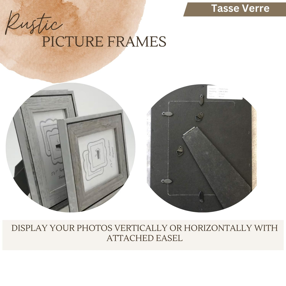 Tasse Verre 5x7 Rustic Picture Frames 3-Pack, Distressed Farmhouse-Style Table Frame, Brushed Industrial Silver Metal Look Frame with Wood Looking Insert, Ready-to-Hang Hooks. Tasse Verre
