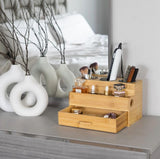 Harzen Brothers Hair Tool Organizer, Bamboo, Styling Holder, Bathroom Countertop Blow Dryer Holder, Vanity Caddy Storage Stand for Accessories, Makeup, Toiletries Harzen Brothers