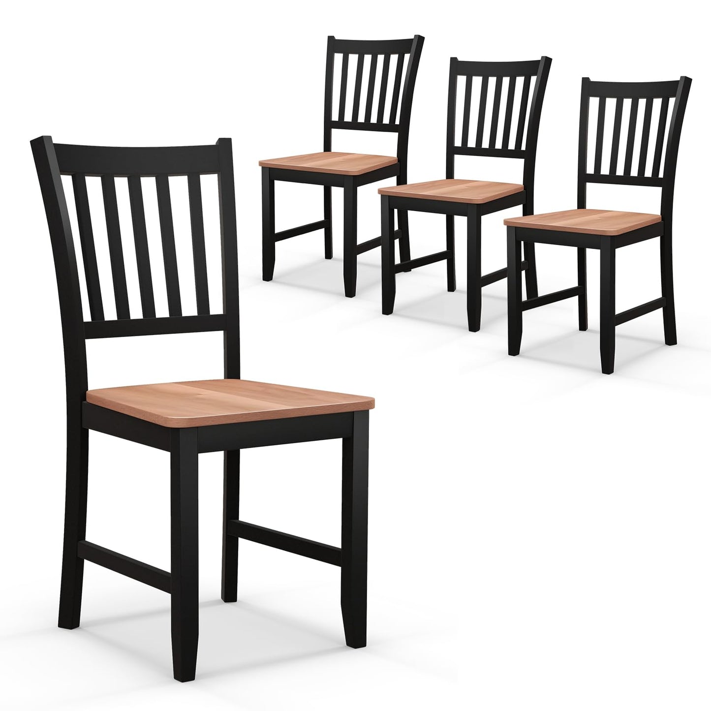 Giantex Wooden Dining Chairs Set of 4, Farmhouse Kitchen Chair with Rubber Wood Legs, Easy to Assemble Armless Dining Side Chairs, Dining Room Chairs, Black - WoodArtSupply