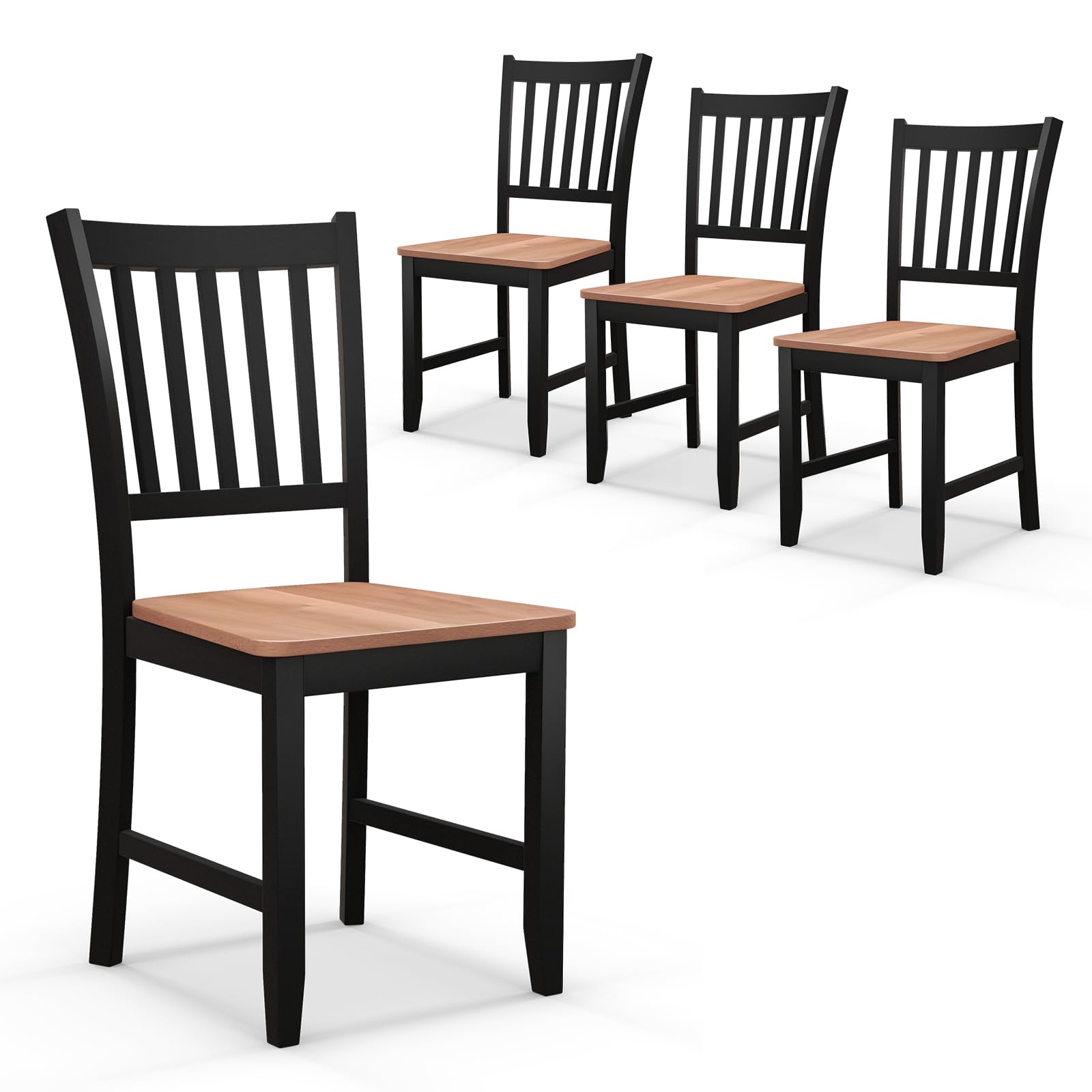 Giantex Wooden Dining Chairs Set of 4, Farmhouse Kitchen Chair with Rubber Wood Legs, Easy to Assemble Armless Dining Side Chairs, Dining Room Chairs, Black - WoodArtSupply