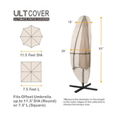 ULTCOVER Patio Parasol 600D Waterproof Outdoor Offset Banana Style Umbrella Cover - Fits Cantilever Offset Umbrella 7.5-11.5 Feet ULTCOVER