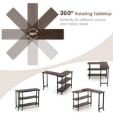 Giantex 360° Free Rotating Sofa Side Table, Mobile L-Shaped Laptop Desk with Sturdy Metal Frame, 6 Universal Casters, Movable Couch Snack Table with 2-Tier Storage Shelf for Home (Walnut) Giantex