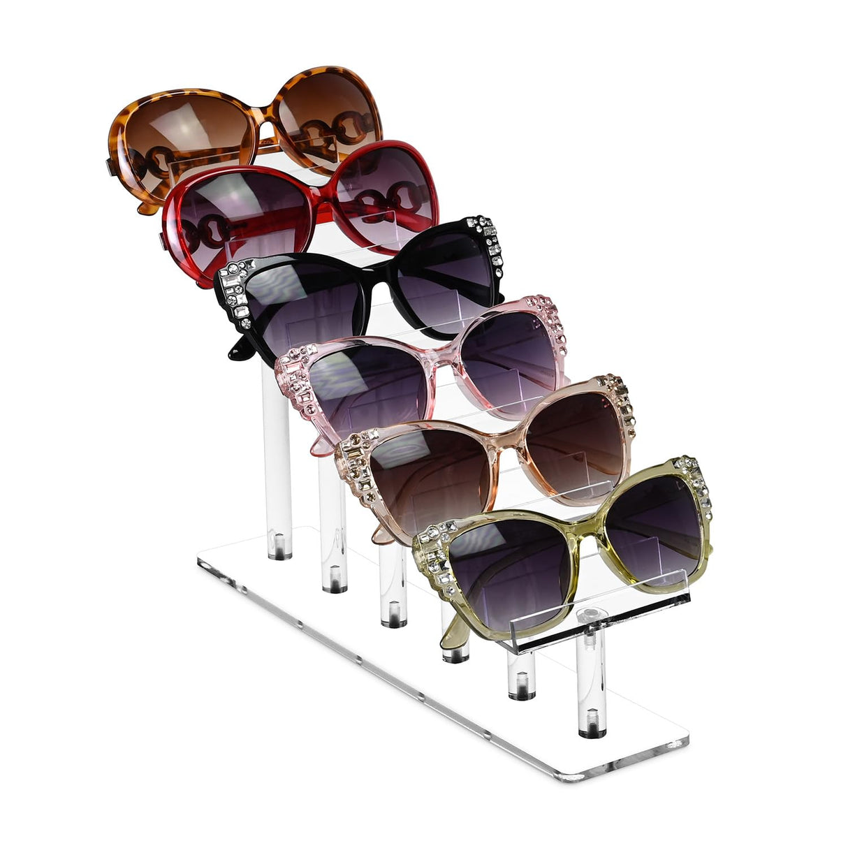MOOCA 6 Tier Acrylic Eyeglasses Frame Stand, Sunglasses Rack, Sunglasses Stand Acrylic Sunglasses Display, Sunglasses Rack Holder, Acrylic Glass Display, Stylish Eyewear Organizer, 8”H MOOCA