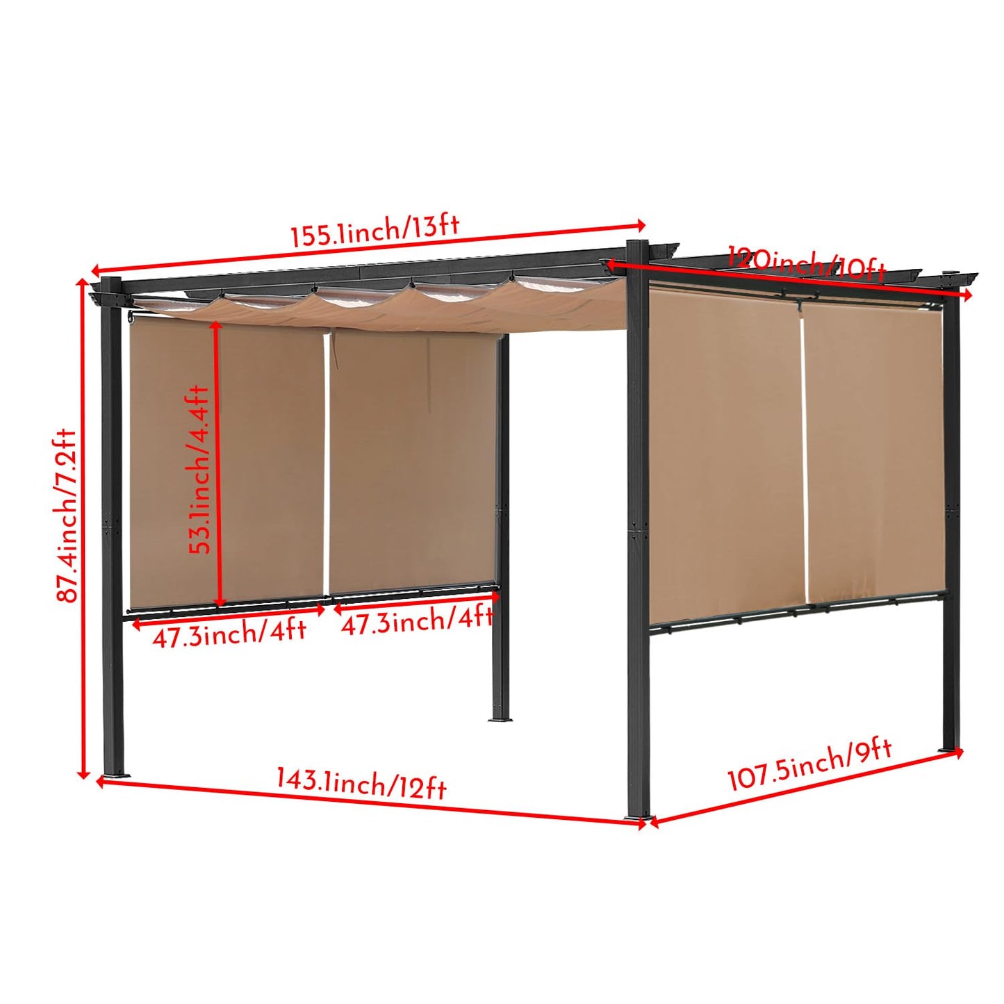 Aoodor 10 x 13 ft Outdoor Pergola with Retractable Canopy, Aluminum Frame, 4 Pieces Patio Sun Shade Shelter for Backyard, Deck - Brown