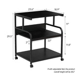 Fannova Printer Stand, 23.6 x18.9 x 29.5 Inches Large Printer Table with Adjustable Storage Shelf, 3 Tier Rolling Printer Cart with Wheels for Home Office, Stand for Heat Press Mini Fridge, Black Fannova