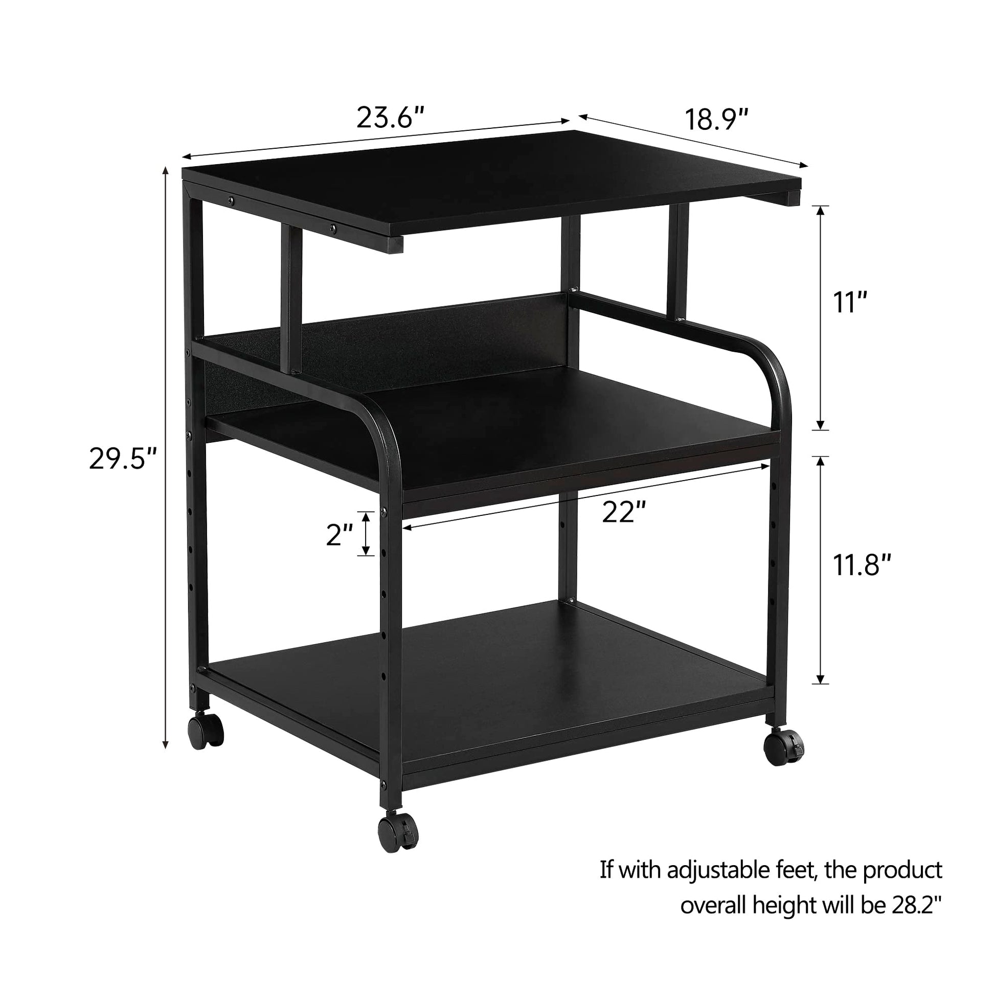 Fannova Printer Stand, 23.6 x18.9 x 29.5 Inches Large Printer Table with Adjustable Storage Shelf, 3 Tier Rolling Printer Cart with Wheels for Home Office, Stand for Heat Press Mini Fridge, B - WoodArtSupply