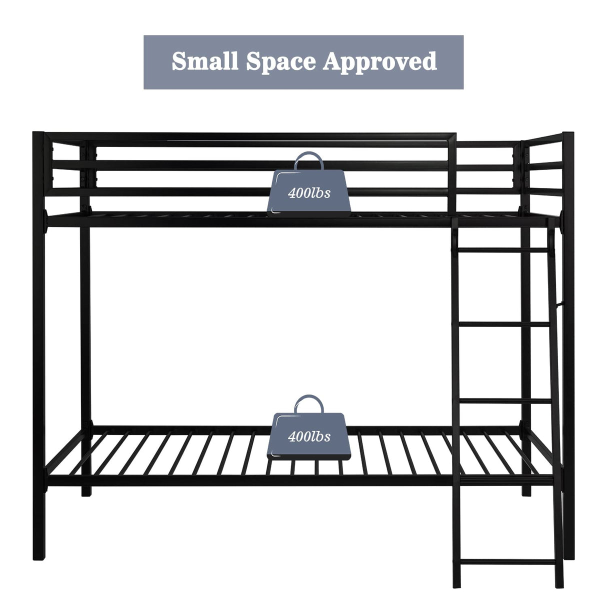 Allewie Metal Bunk Bed Twin Over Twin Size for Junior & Adults with Ladder and Heavy Duty Guardrail, Small Space Saving Design for Bedroom Kid Room and Dorm, Black Allewie