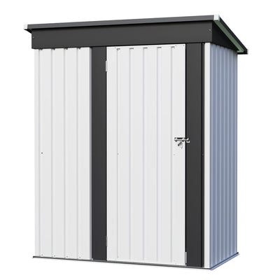 JUMMICO Metal Outdoor Storage Shed 5 x 3 FT Metal Shed with Lockable Door,Waterproof Garden Tool Shed Storage House for Backyard Patio Lawn,White
