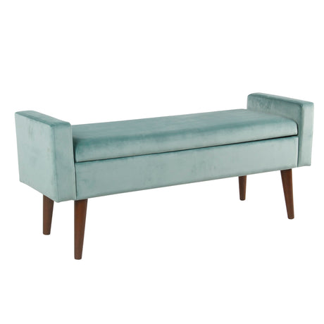 HomePop Home Decor | Upholstered Modern Velvet Storage Ottoman Bench | Ottoman Bench with Storage for Living Room & Bedroom | Decorative Home Furniture, Aqua Blue HomePop