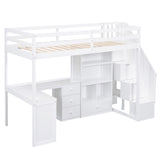 Harper & Bright Designs Twin Size Loft Bed with L-Shaped Desk and Stairs, Solid Wood Loft Bed Frame with Storage Drawers and Bookcase, for Kids Teens Adults - White Harper & Bright Designs