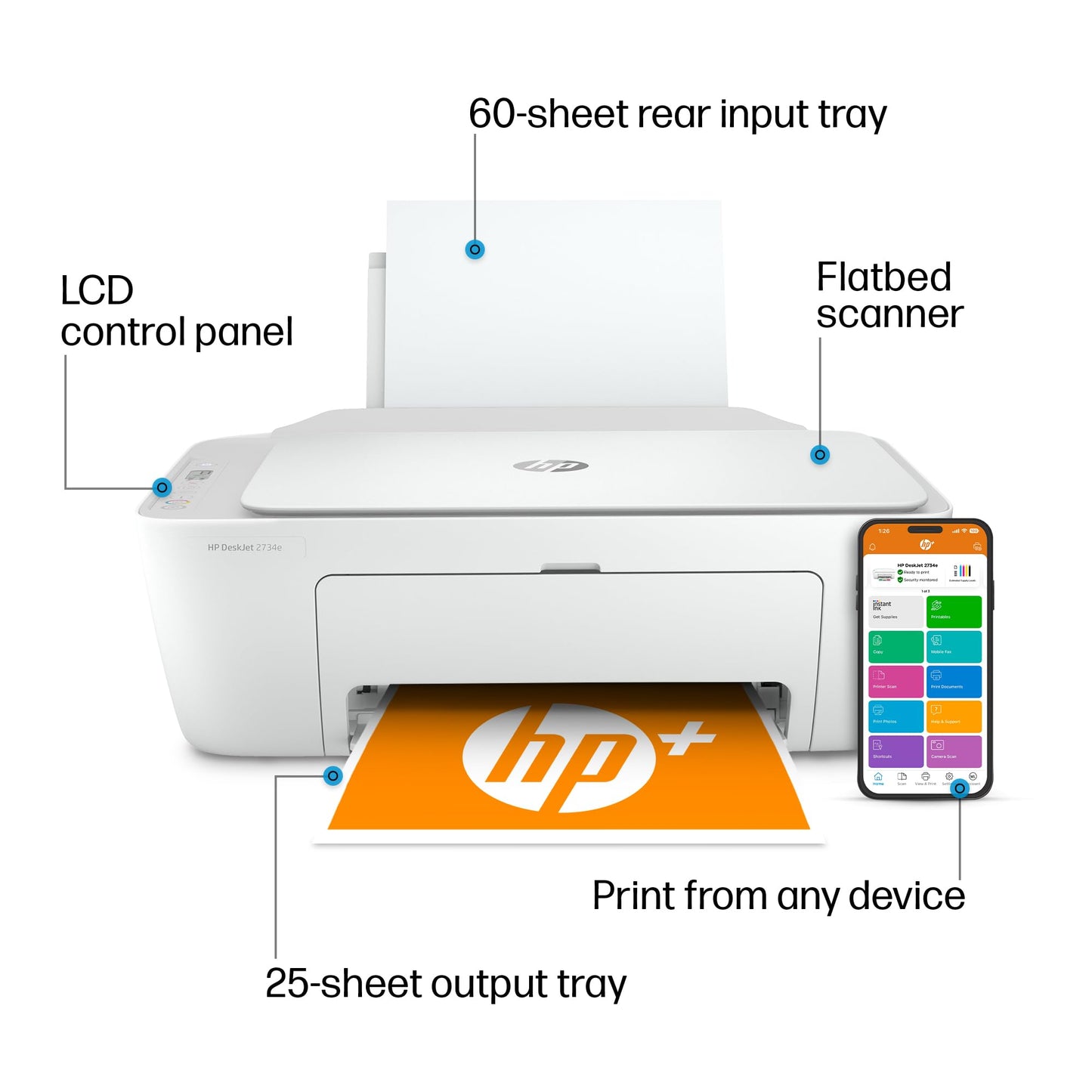 HP DeskJet 2734e Wireless Color All-in-One Printer with 3 Months Free Ink (26K72A), White