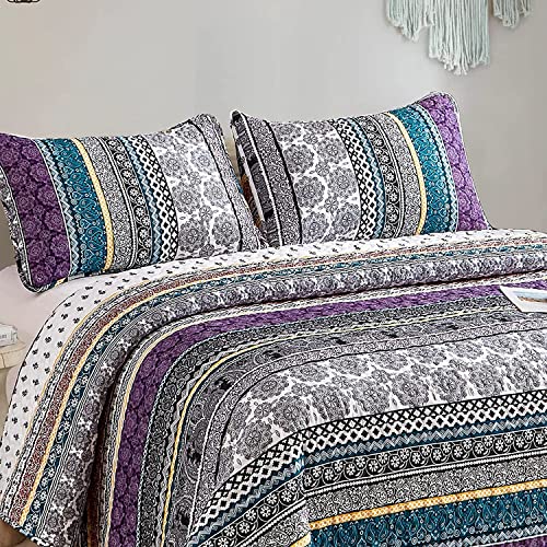 WONGS BEDDING Boho Quilt Set Twin Size, Purple Bohemian 2 Pieces Quilt Sets, Lightweight Bedspread Coverlet Bedding Set for All Season (86"x68") WONGS BEDDING