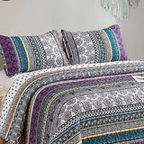 WONGS BEDDING Boho Quilt Set Twin Size, Purple Bohemian 2 Pieces Quilt Sets, Lightweight Bedspread Coverlet Bedding Set for All Season (86"x68") WONGS BEDDING