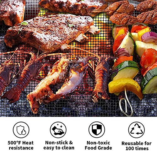Grill Mesh Mat Set of 3 - Heavy Duty BBQ Non-stick Cooking Sheet Liners Reusable Teflon Barbecue Grilling Net for Outdoor Smoker, Pellet, Gas, Charcoal Grills - 11.8x13.8 VCHOMY