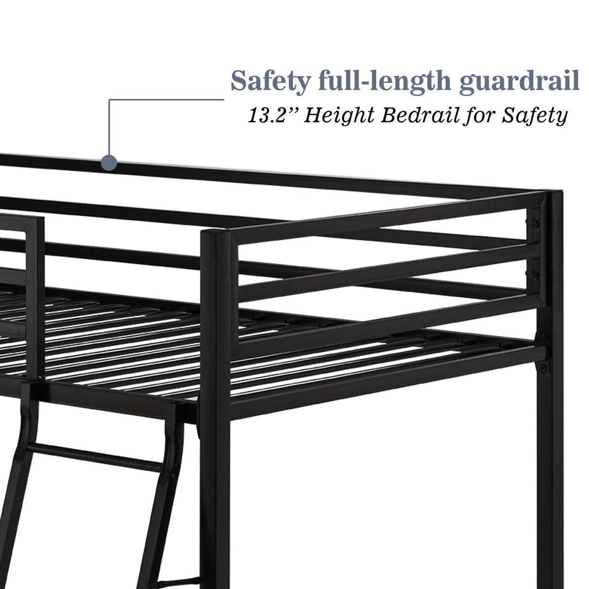 Allewie Metal Bunk Bed Twin Over Twin Size for Junior & Adults with Ladder and Heavy Duty Guardrail, Small Space Saving Design for Bedroom Kid Room and Dorm, Black Allewie
