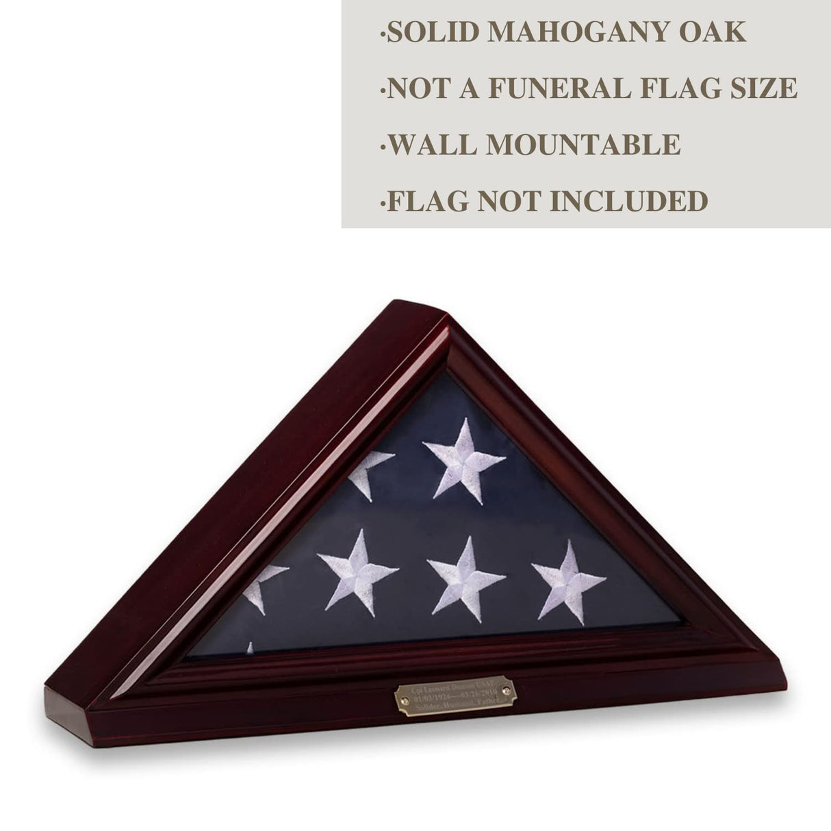 Bey-Berk Custom Personalized Solid Wood Triangle Glass Front Flag Display Case, Holds 3ft by 5ft Flag, Not Suitable for Burial or Memorial Flag (Mahogany) (Mahogany) Bey-Berk