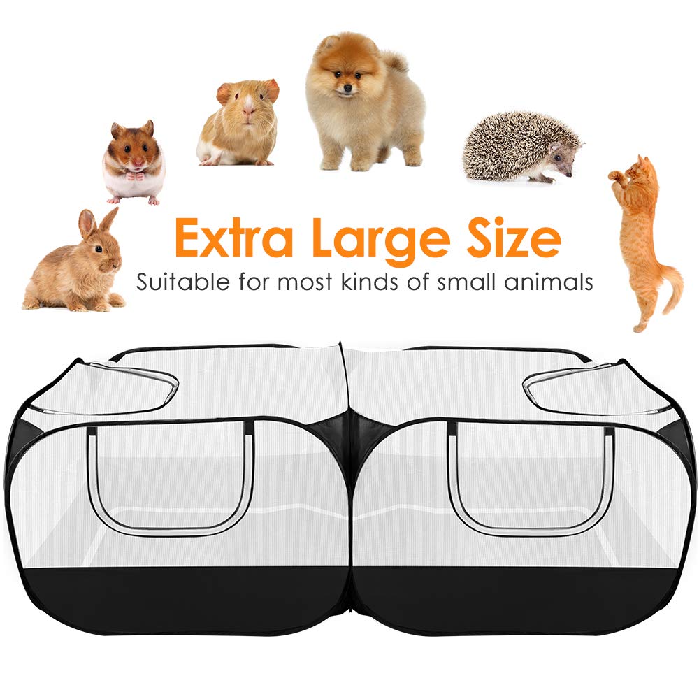 SlowTon Small Animals Playpen, Portable Large Chicken Run Coop with Detachable Bottom Breathable Transparent Mesh Walls, Foldable Pet Enclosure for Puppy Kitten Rabbits Indoor Outdoor SlowTon