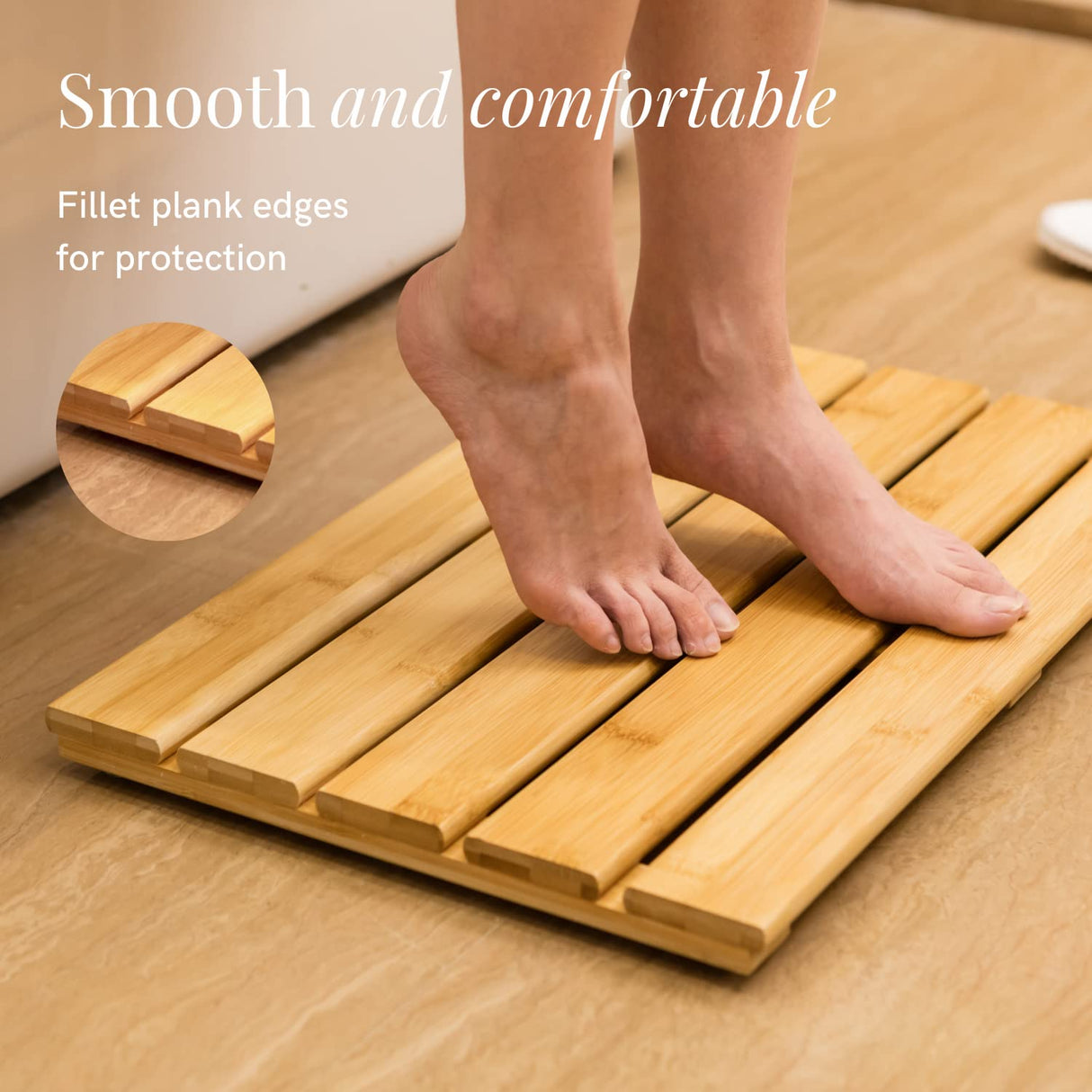 GOBAM Natural Bamboo Bath Mat - Non-Slip Shower & Bathtub Mat, Easy Clean Indoor & Outdoor Floor Mat for Spa, Sauna, Pool - Small 19.7 x 13 inches GOBAM