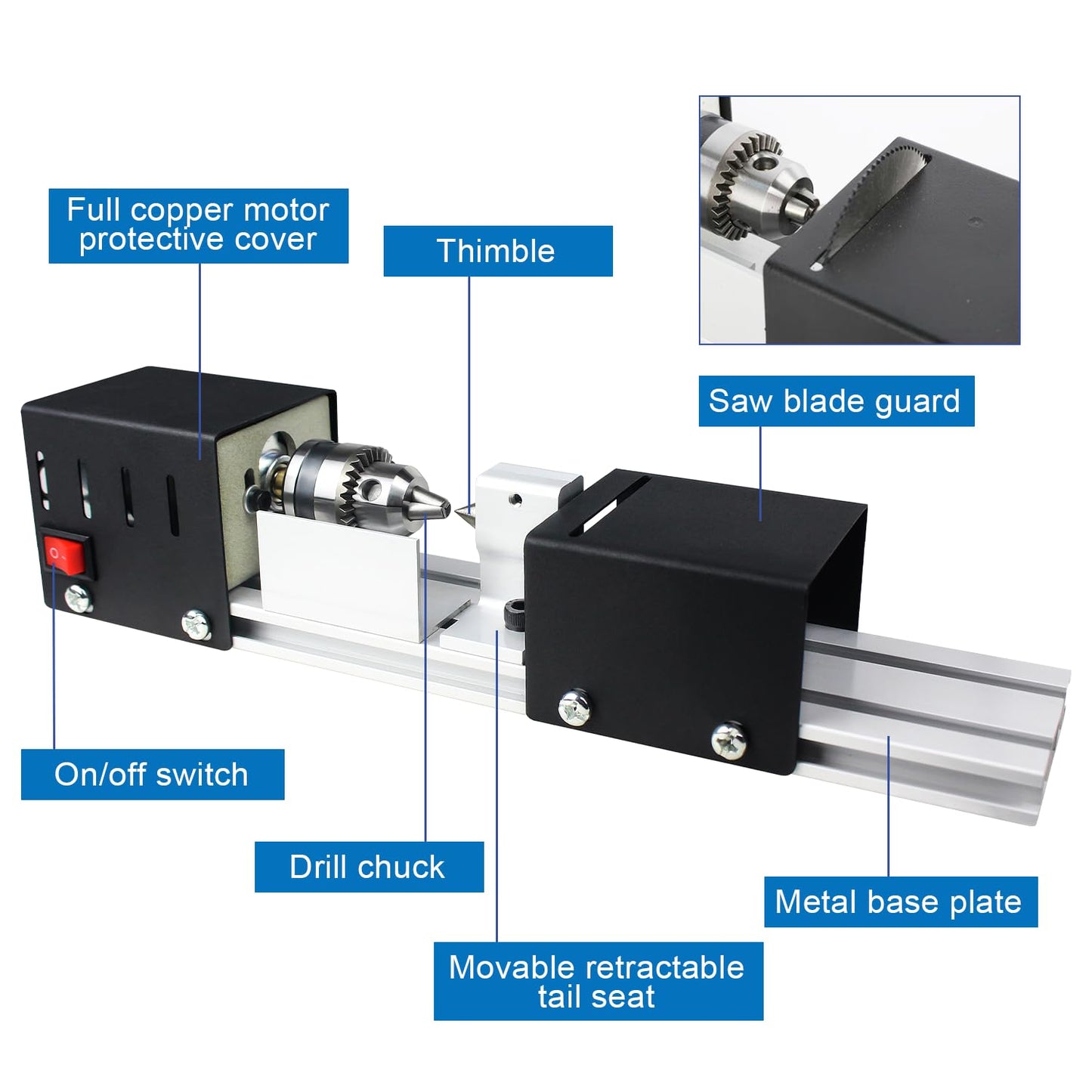 RATTMMOTOR DIY Mini Wood Lathe Machine, 96W 24VDC Milling Machine Tool Grinding Polishing Beads, CNC Woodworking Wood Drill Rotary Tool, Drill Rotary Tool Set (Standard Set)