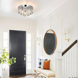 TISLYCO Modern Round Crystal Chandelier Ceiling Light,3 Light Crystal Flush Mount Small Chandelier, Silver Modern Ceiling Lamps Raindrop Chandelier Crystal Light Fixture for Bedroom, Hallway TISLYCO