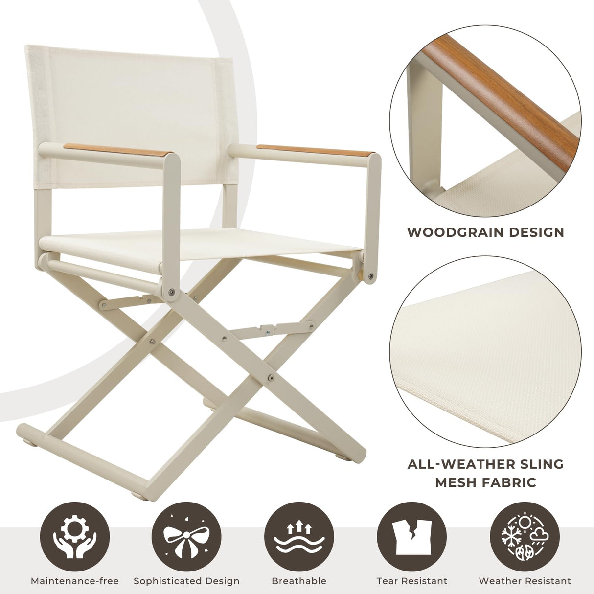 Grand patio 11-Piece Outdoor Dining Set, 10 Extra-Wide Folding Chairs & 1 Rectangle Expandable Table for 6-8 Person, Sling Mesh Patio Chairs with Wood Grain Table for Yard, Poolside, Deck, Apricot Grand patio