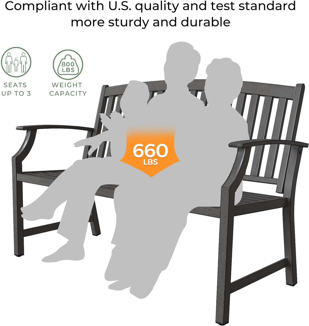 Grand patio 52" Farmhouse Outdoor Bench, Garden Benches with Rust Free Metal Powder Coated Frame and Aluminum Backrest, Faux Wood Grain Finish Frame Patio Bench for Front Porch, Weathered Grey Grand patio