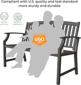 Grand patio 52" Farmhouse Outdoor Bench, Garden Benches with Rust Free Metal Powder Coated Frame and Aluminum Backrest, Faux Wood Grain Finish Frame Patio Bench for Front Porch, Weathered Grey Grand patio