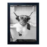 Highland Cow Bathroom Decor, Funny Bathroom Wall Art, Highland Cow in Bathtub Farmhouse Canvas Print, Black and White Cow Pictures Wall Decor, Framed Animal Pint Artworks for Wall Senlifa Art