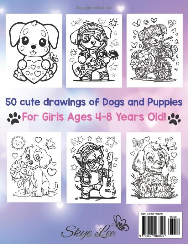 I Love Dogs Coloring Book for Kids Ages 4-8 Years Old: 50 cute drawings of Dogs and Puppies for Girls Ages 4-8 Years Old