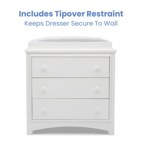 Delta Children Perry 3 Drawer Dresser with Changing Top and Interlocking Drawers, Bianca White Delta Children
