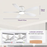 52inch Flush Mount Ceiling Fans with Lights and Remote/APP Control, Dimmable LED, Reversible DC Motor, Noiseless, Low Profile White Ceiling Fan for Livingroom, Indoor/Outdoor Use FUMLTP