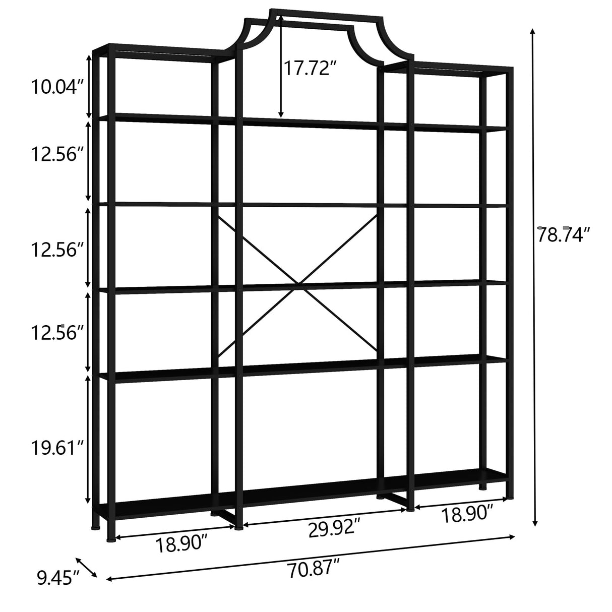 Auromie Triple Wide 5-Tier Bookshelf, 70.87" L x 79.13" H Extra Large Bookcase, Tall Open Etagere Display Shelf with Metal Frame, Freestanding Modern Storage Shelves for Home Office (Black) Auromie