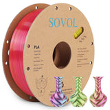 Sovol PLA Filament Silk Tri Color Co-Extrusion 1.75mm, 3D Printer Filament 1kg/ 2.2lbs, Shiny Silk Rose Blue Yellow 3 in 1 Coextrusion PLA Material +/-0.03mm Sovol