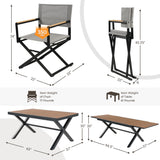 Grand patio 7-Piece Outdoor Dining Set, 6 Extra-Wide Foldable Chairs & 1 Extendable Table, UV-Resistant Mesh Patio Furniture Set, Wood Grain Tabletop for Garden, Yard and Terrace, Black Grand patio